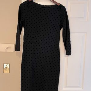 Boat neck dress with velvet polka dots